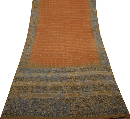 Sushila Vintage Brown Saree 100% Pure Crepe Silk Printed Floral Soft Fabric