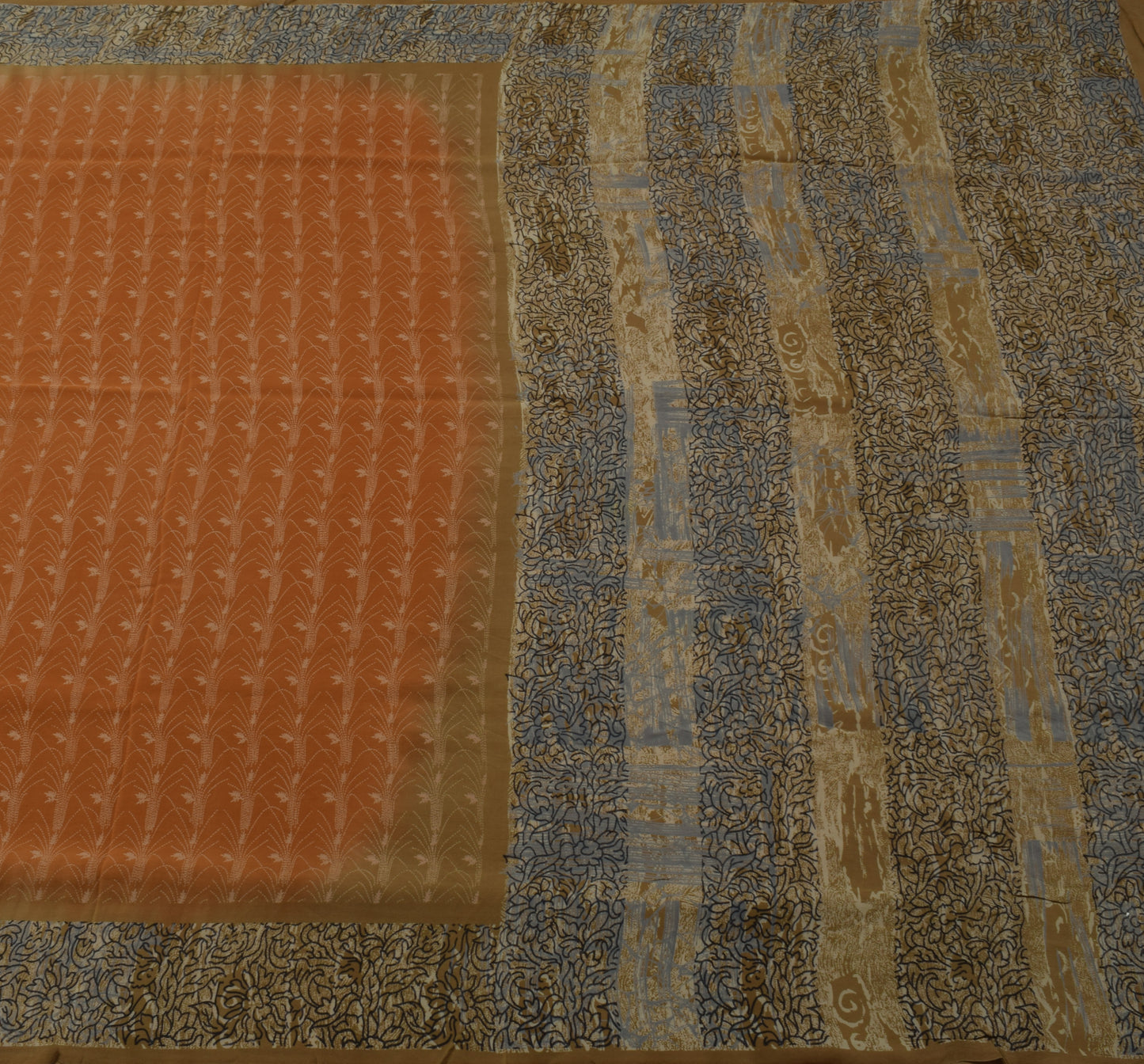 Sushila Vintage Brown Saree 100% Pure Crepe Silk Printed Floral Soft Fabric