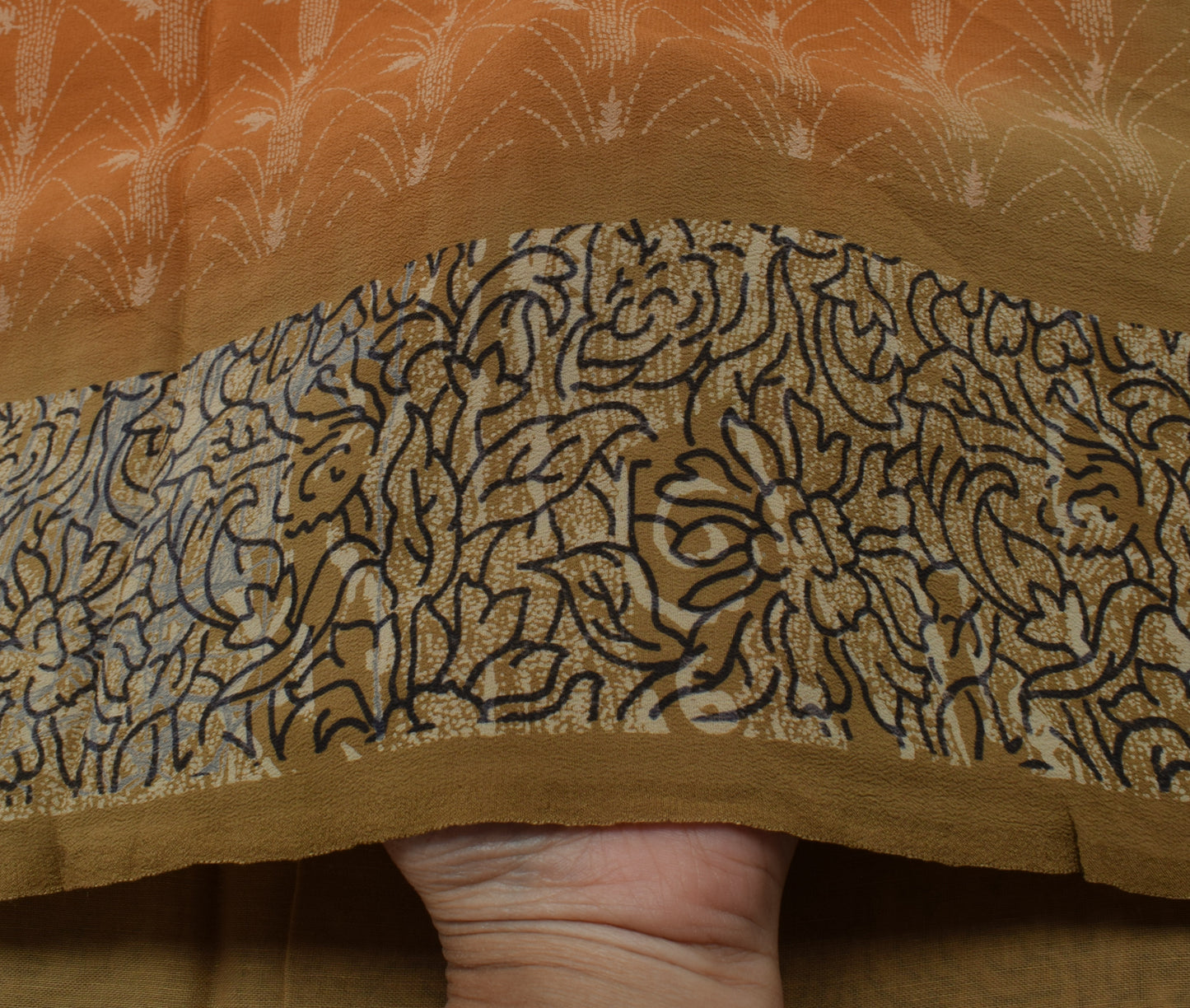 Sushila Vintage Brown Saree 100% Pure Crepe Silk Printed Floral Soft Fabric