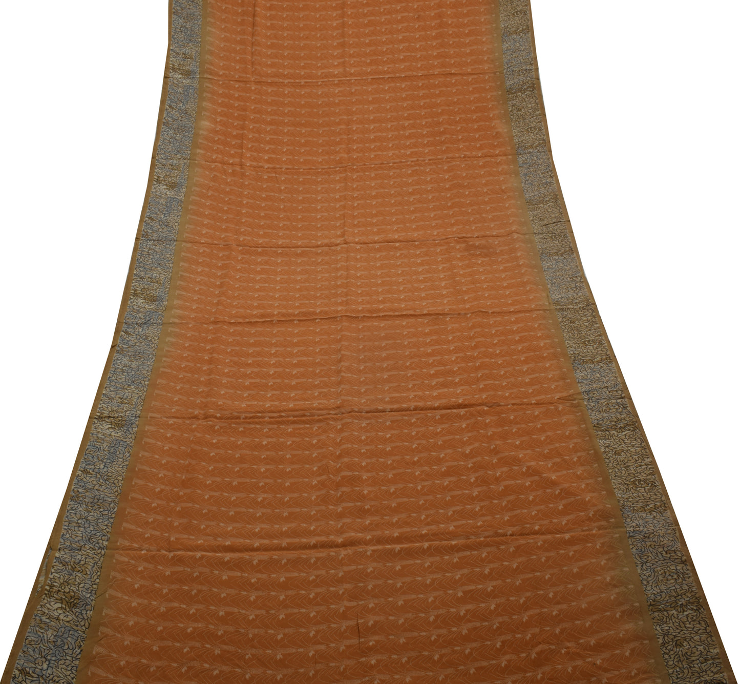 Sushila Vintage Brown Saree 100% Pure Crepe Silk Printed Floral Soft Fabric