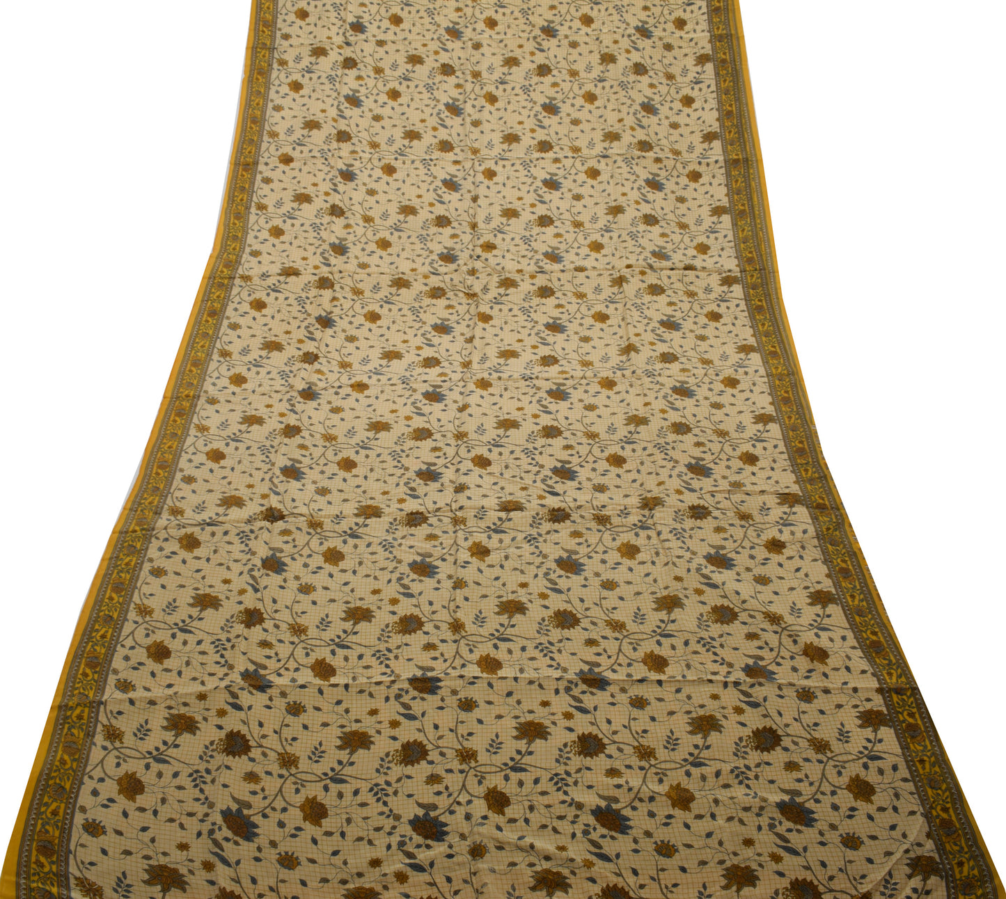 Sushila Vintage Light Brown Saree Pure Crepe Silk Printed Floral Soft Fabric