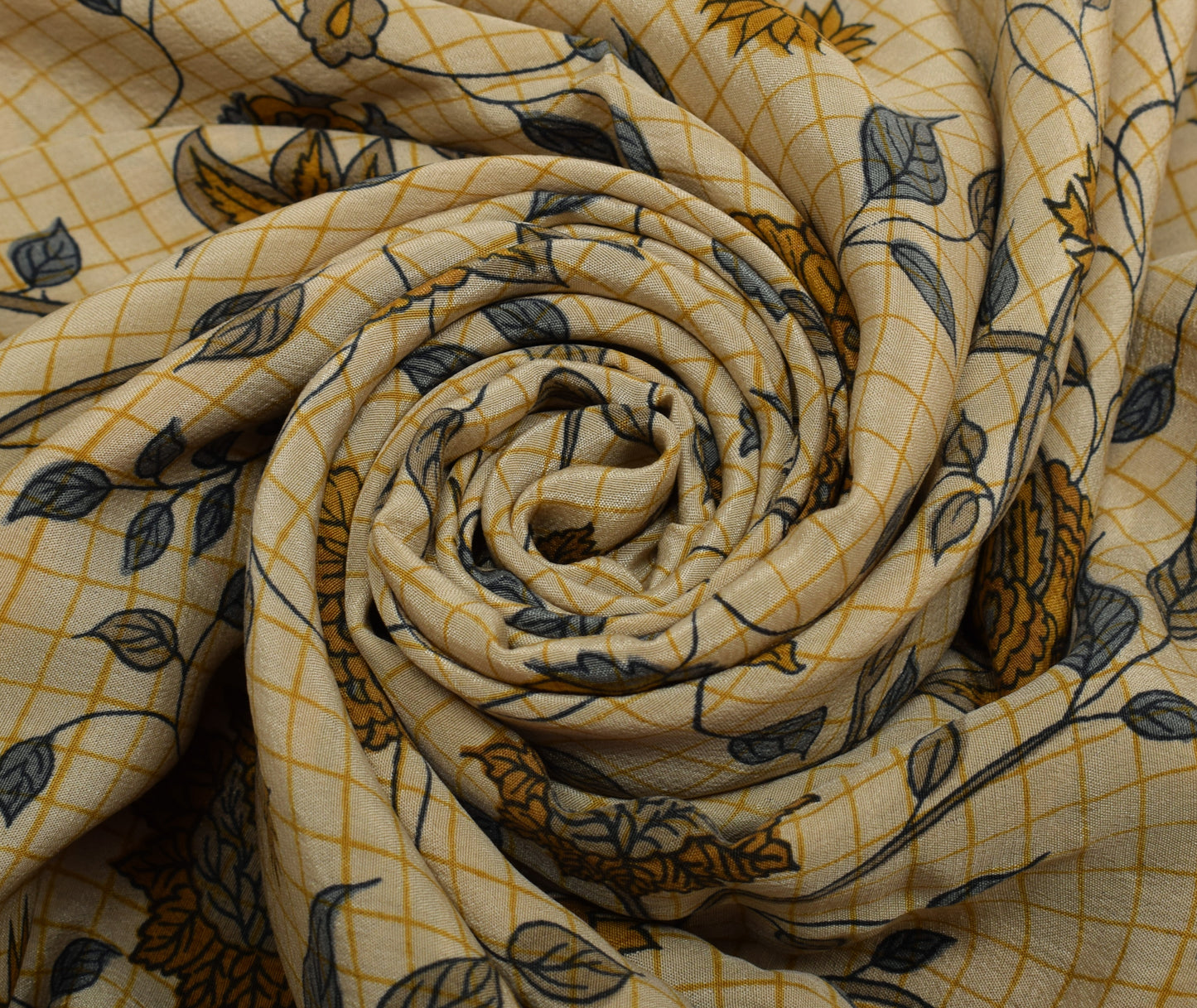 Sushila Vintage Light Brown Saree Pure Crepe Silk Printed Floral Soft Fabric