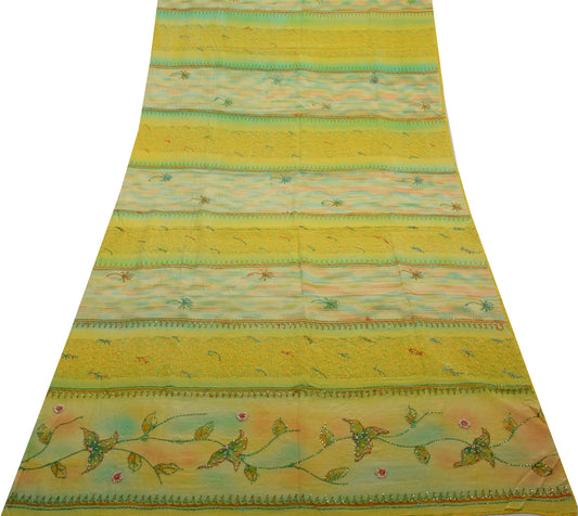 Sushila Vintage Indian Saree 100% Pure Crepe Silk Printed Floral Soft Fabric