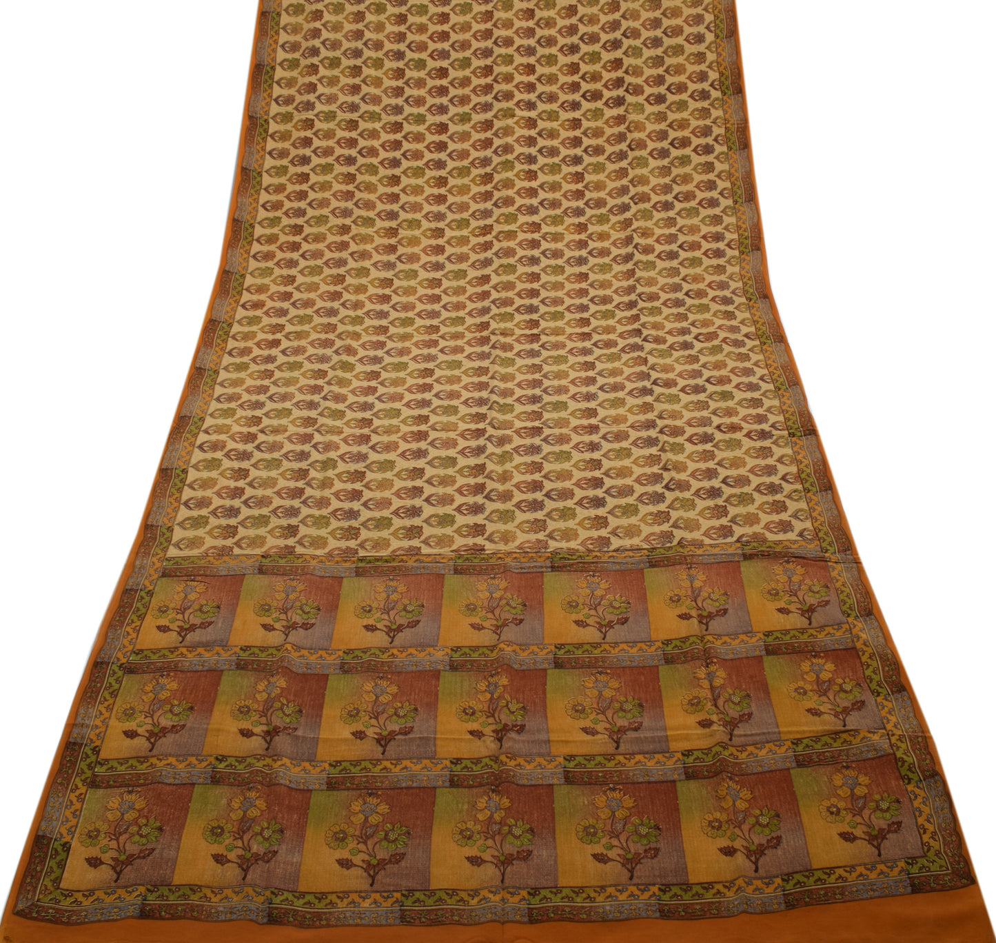 Sushila Vintage Brown Saree 100% Pure Crepe Silk Printed Floral Soft Fabric