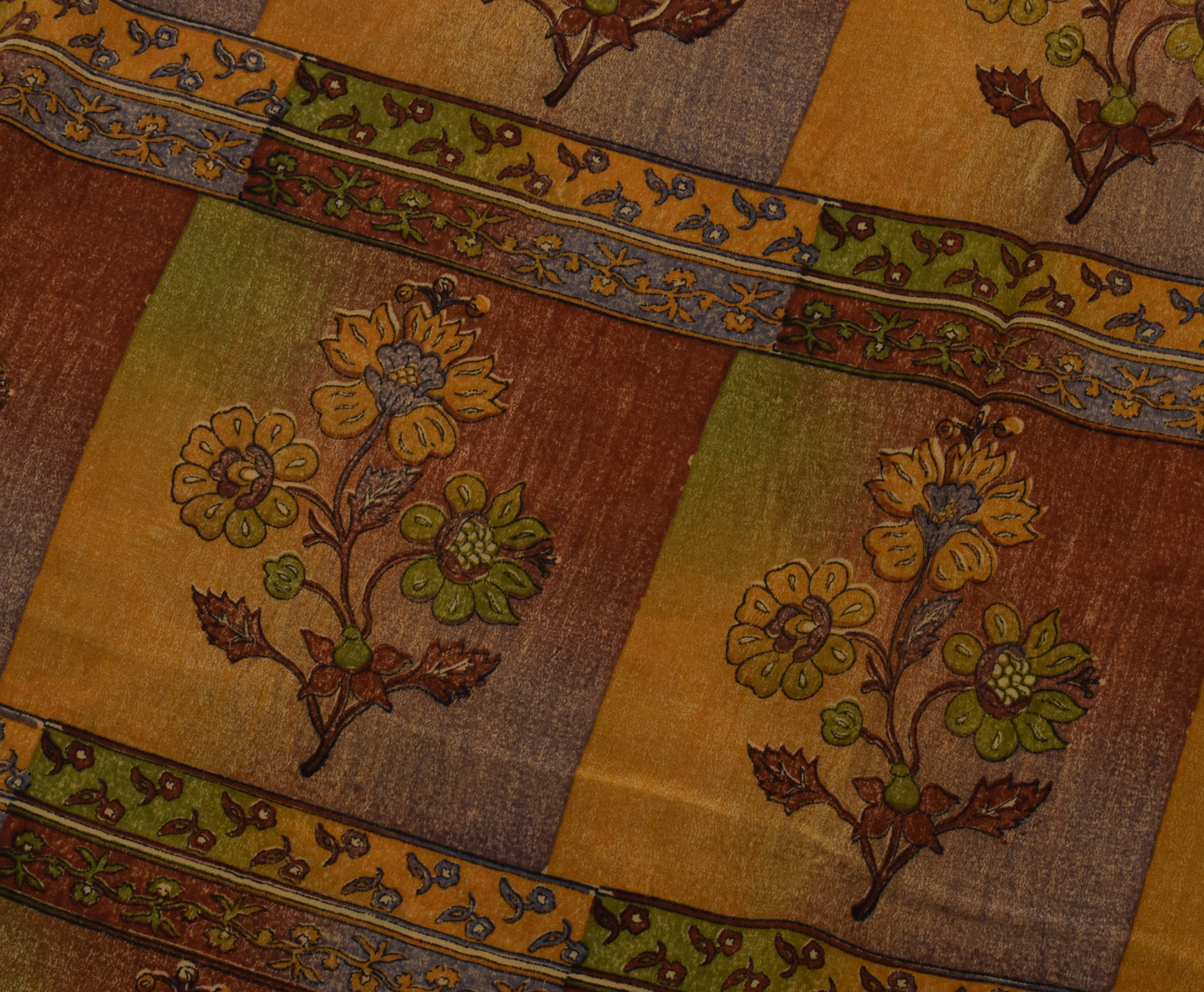 Sushila Vintage Brown Saree 100% Pure Crepe Silk Printed Floral Soft Fabric