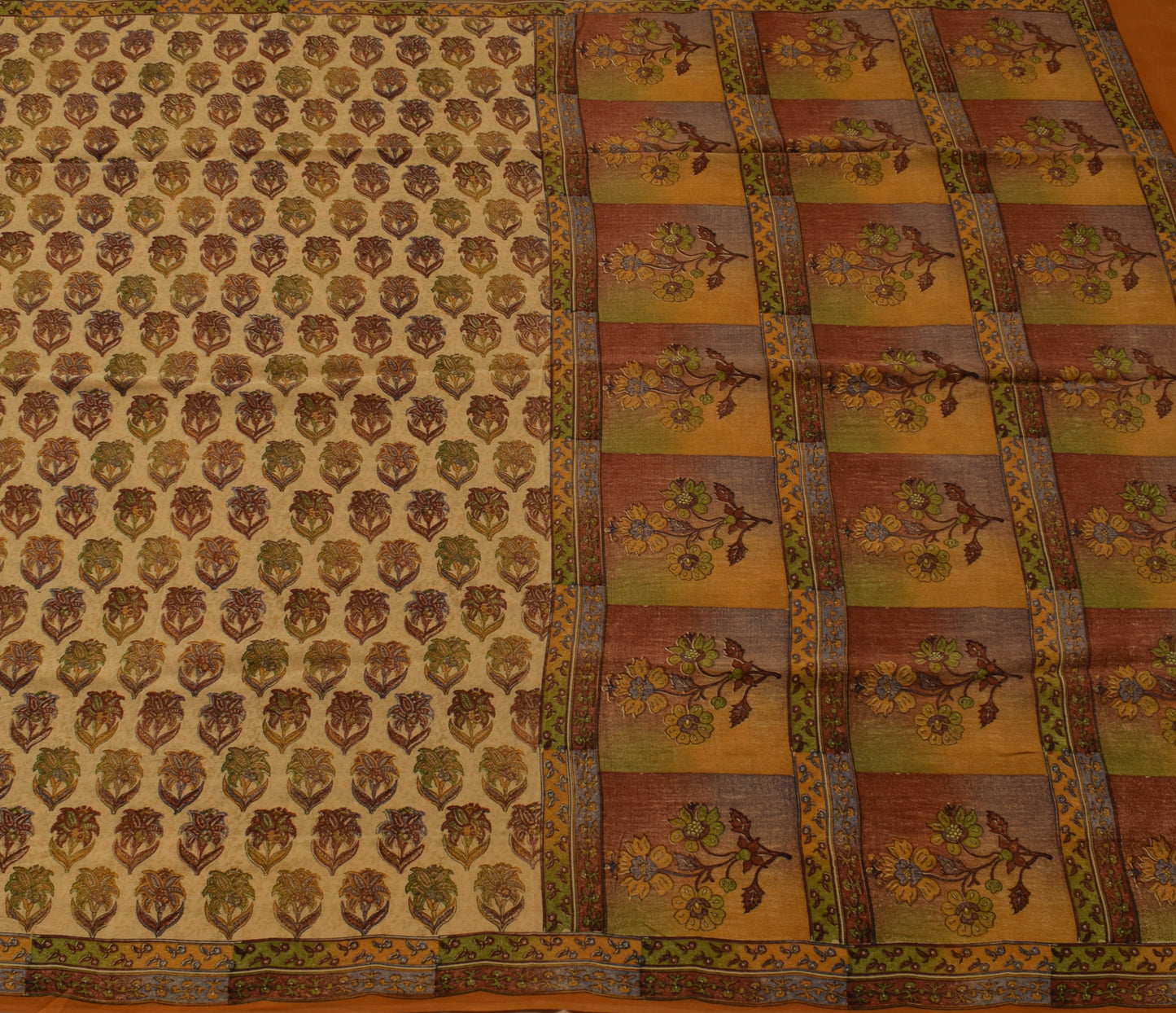 Sushila Vintage Brown Saree 100% Pure Crepe Silk Printed Floral Soft Fabric