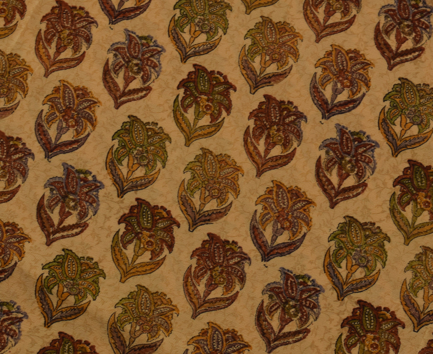 Sushila Vintage Brown Saree 100% Pure Crepe Silk Printed Floral Soft Fabric