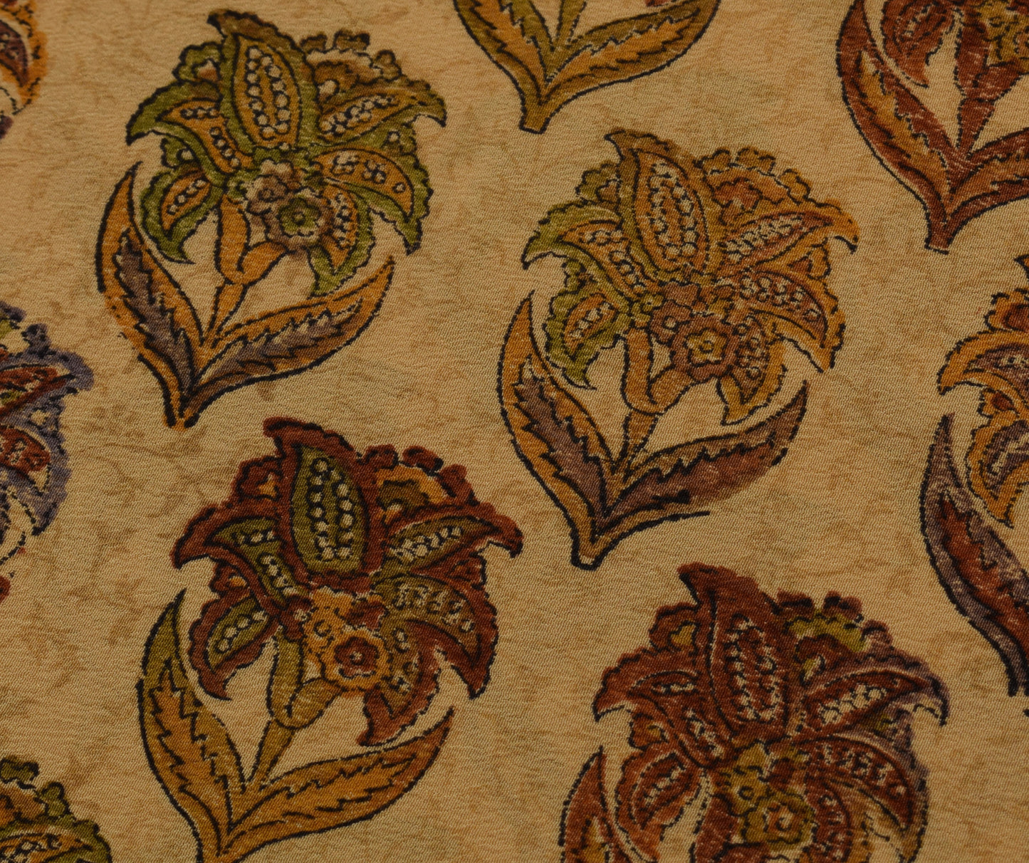 Sushila Vintage Brown Saree 100% Pure Crepe Silk Printed Floral Soft Fabric