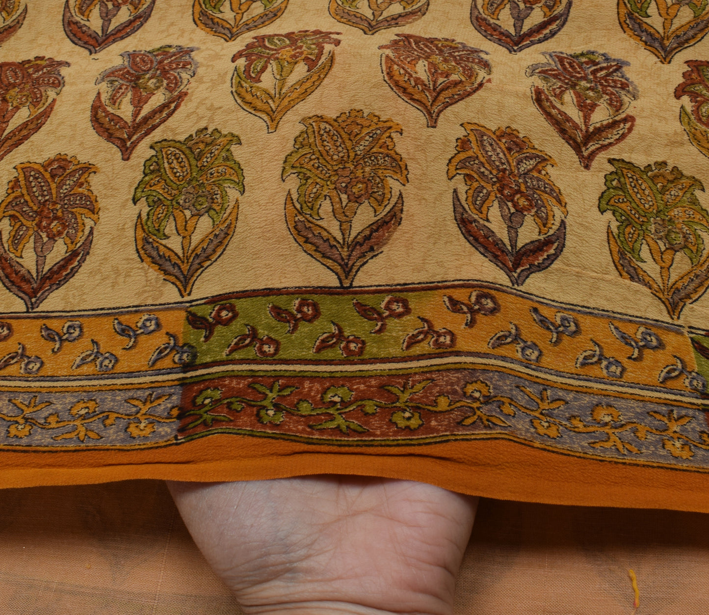 Sushila Vintage Brown Saree 100% Pure Crepe Silk Printed Floral Soft Fabric