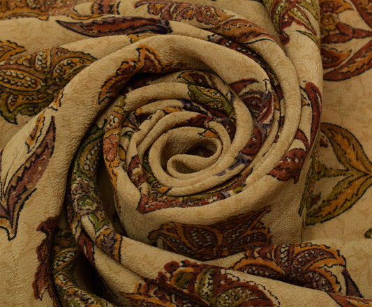 Sushila Vintage Brown Saree 100% Pure Crepe Silk Printed Floral Soft Fabric