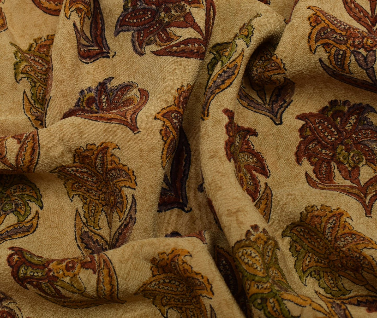 Sushila Vintage Brown Saree 100% Pure Crepe Silk Printed Floral Soft Fabric