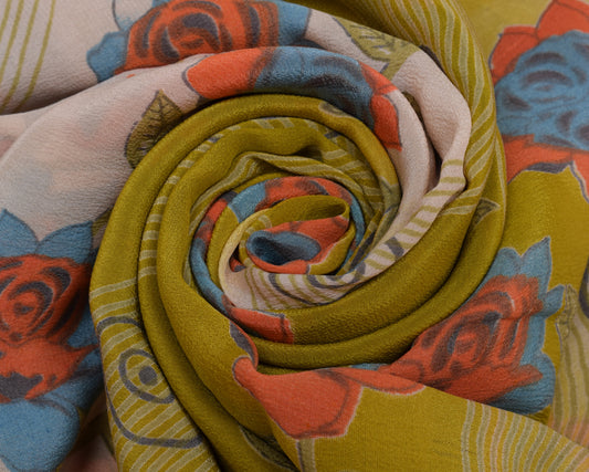 Sushila Vintage Multi-Color Saree Pure Crepe Silk Printed Floral Soft Fabric
