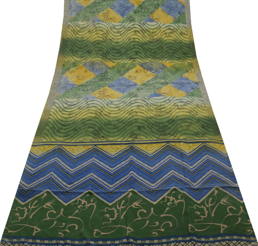 Sushila Vintage Indian Saree 100% Pure Crepe Silk Printed Floral Soft Fabric