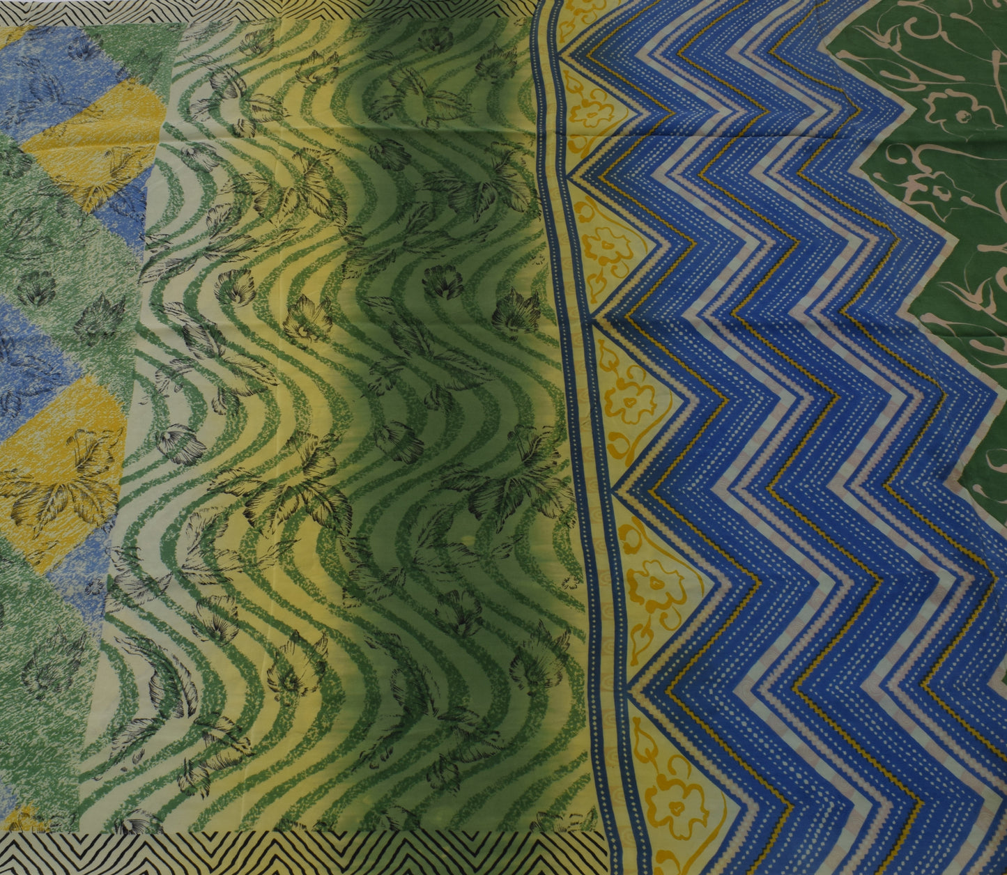 Sushila Vintage Indian Saree 100% Pure Crepe Silk Printed Floral Soft Fabric