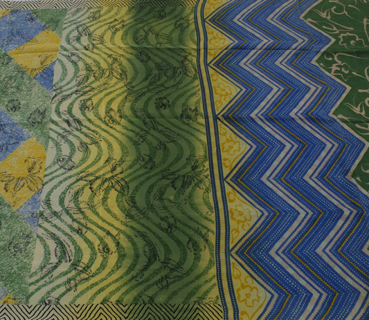 Sushila Vintage Indian Saree 100% Pure Crepe Silk Printed Floral Soft Fabric