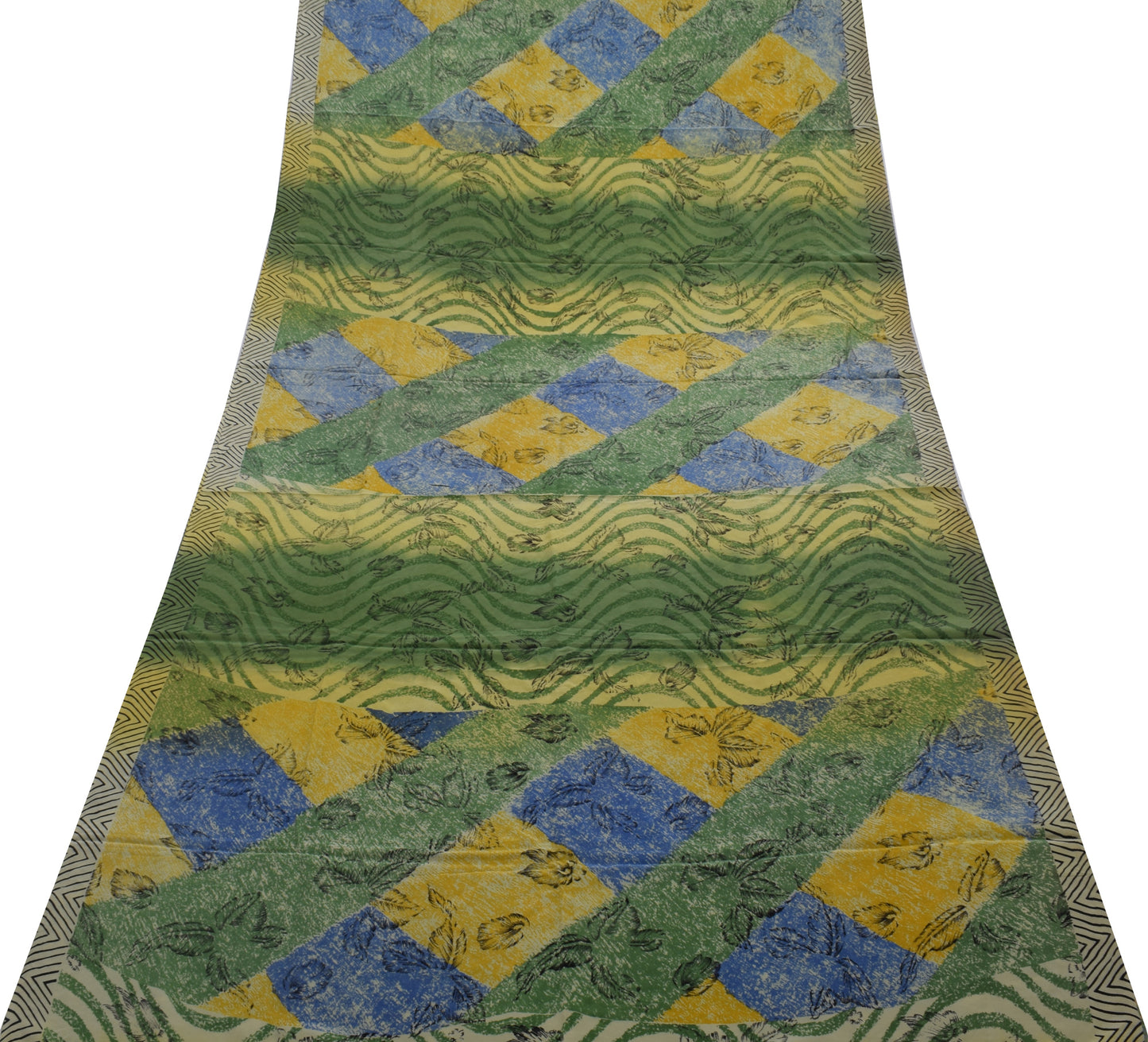 Sushila Vintage Indian Saree 100% Pure Crepe Silk Printed Floral Soft Fabric