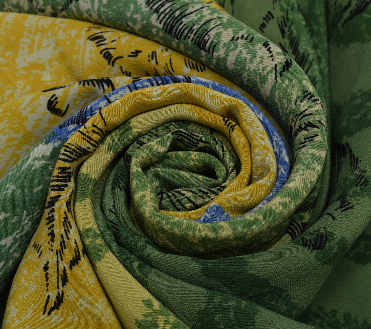 Sushila Vintage Indian Saree 100% Pure Crepe Silk Printed Floral Soft Fabric