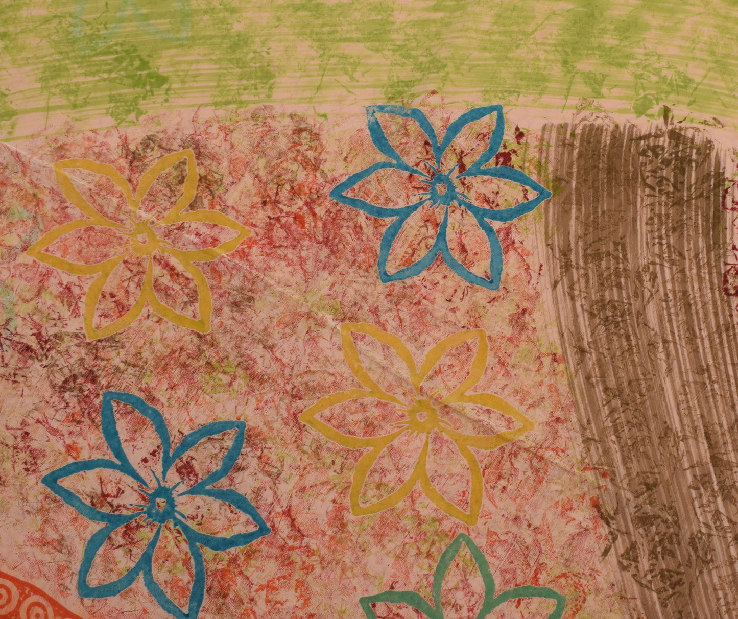 Sushila Vintage Indian Saree 100% Pure Crepe Silk Printed Zig-Zag Soft Fabric