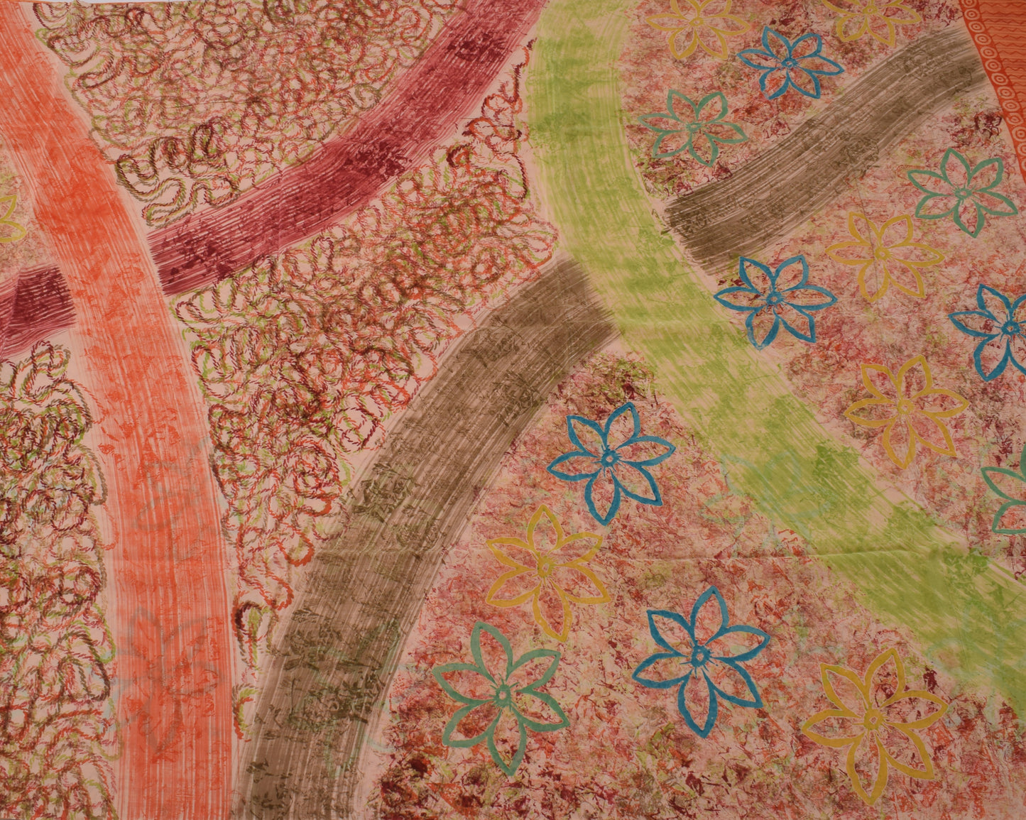 Sushila Vintage Indian Saree 100% Pure Crepe Silk Printed Zig-Zag Soft Fabric