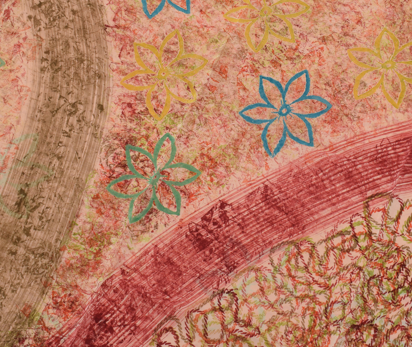 Sushila Vintage Indian Saree 100% Pure Crepe Silk Printed Zig-Zag Soft Fabric