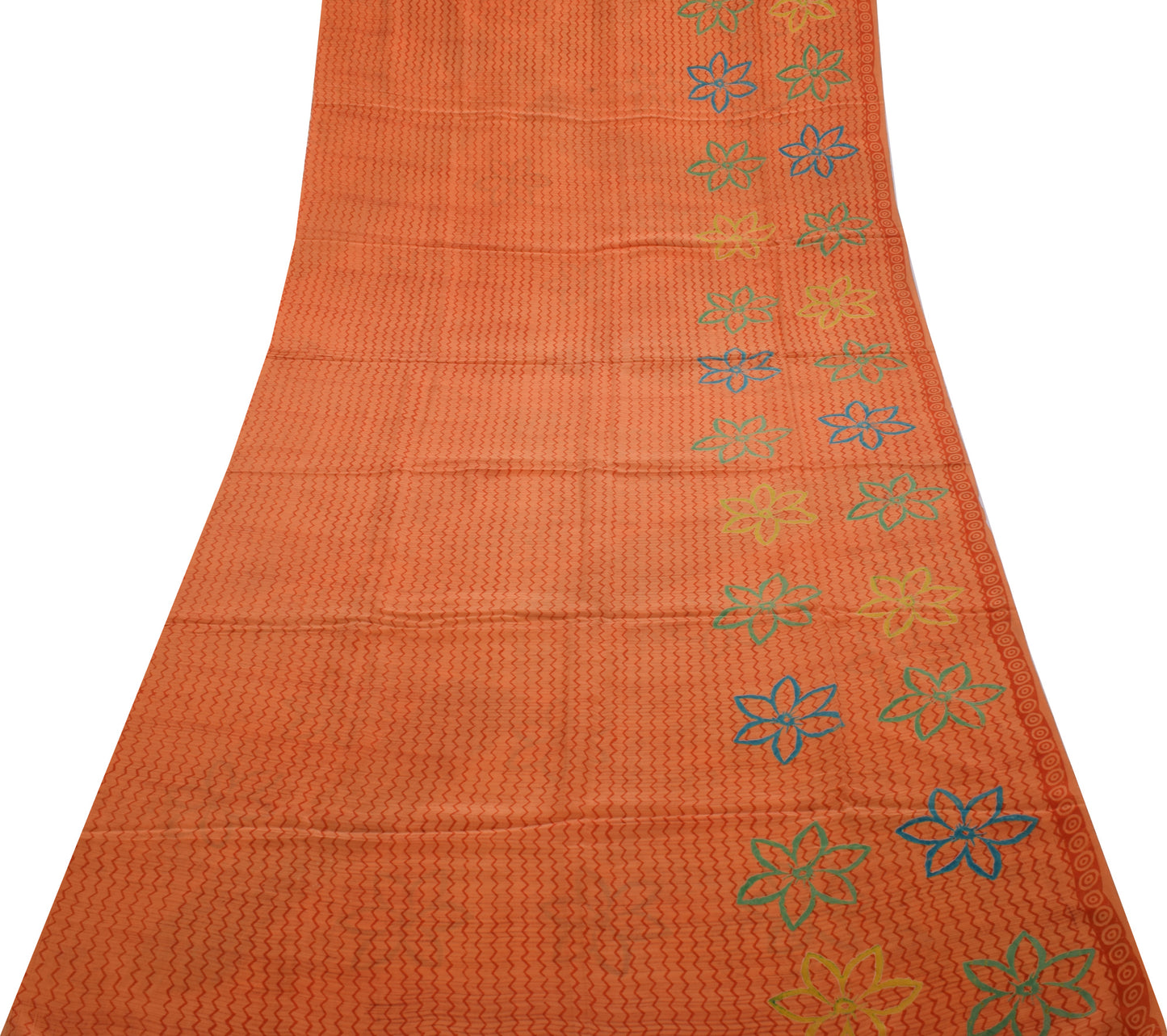 Sushila Vintage Indian Saree 100% Pure Crepe Silk Printed Zig-Zag Soft Fabric