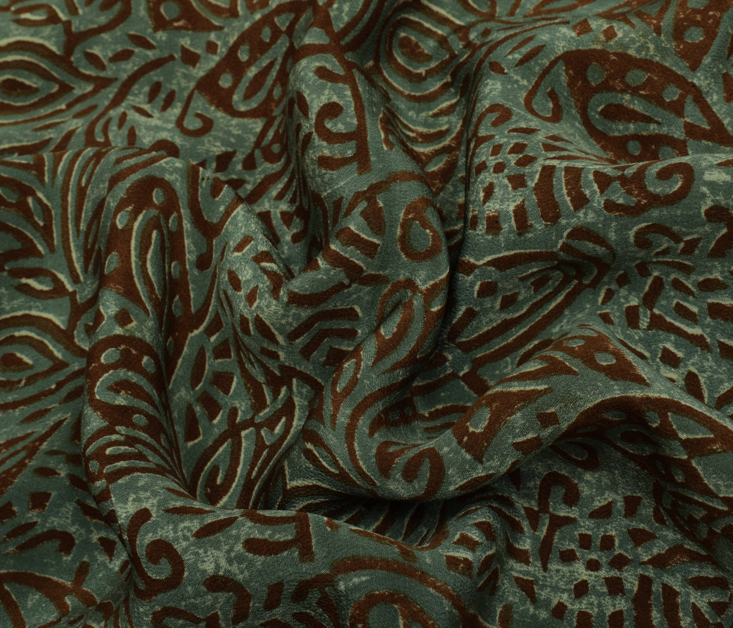 Sushila Vintage Green Saree 100% Pure Crepe Silk Printed Floral Soft Fabric