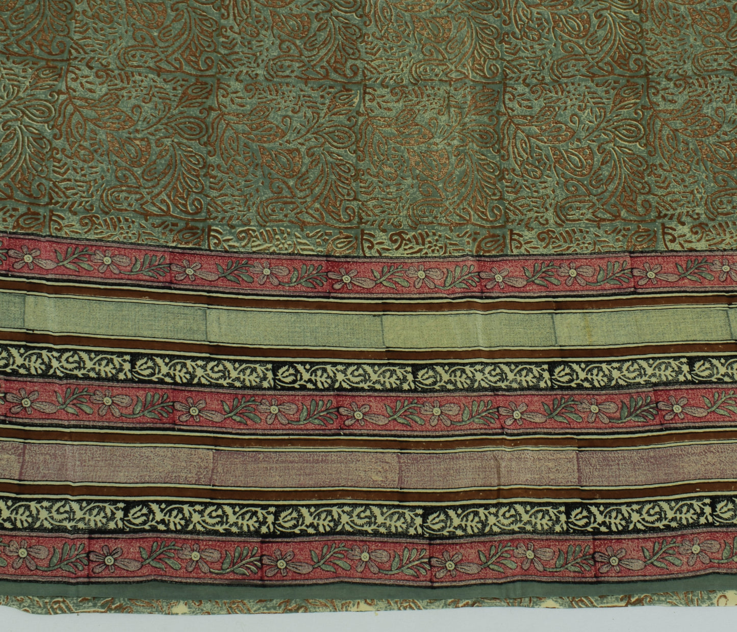 Sushila Vintage Green Saree 100% Pure Crepe Silk Printed Floral Soft Fabric