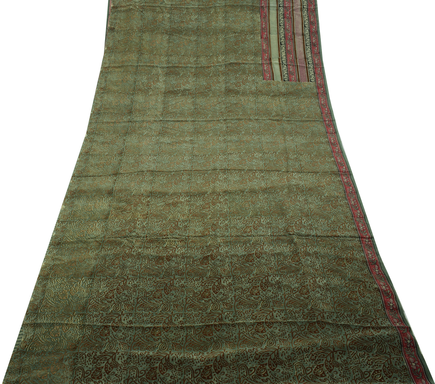 Sushila Vintage Green Saree 100% Pure Crepe Silk Printed Floral Soft Fabric