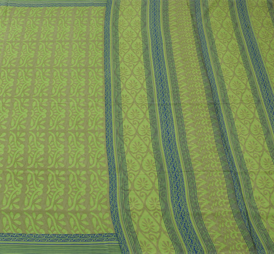 Sushila Vintage Green Indian Saree Blend Crepe Silk Printed Floral Soft Fabric