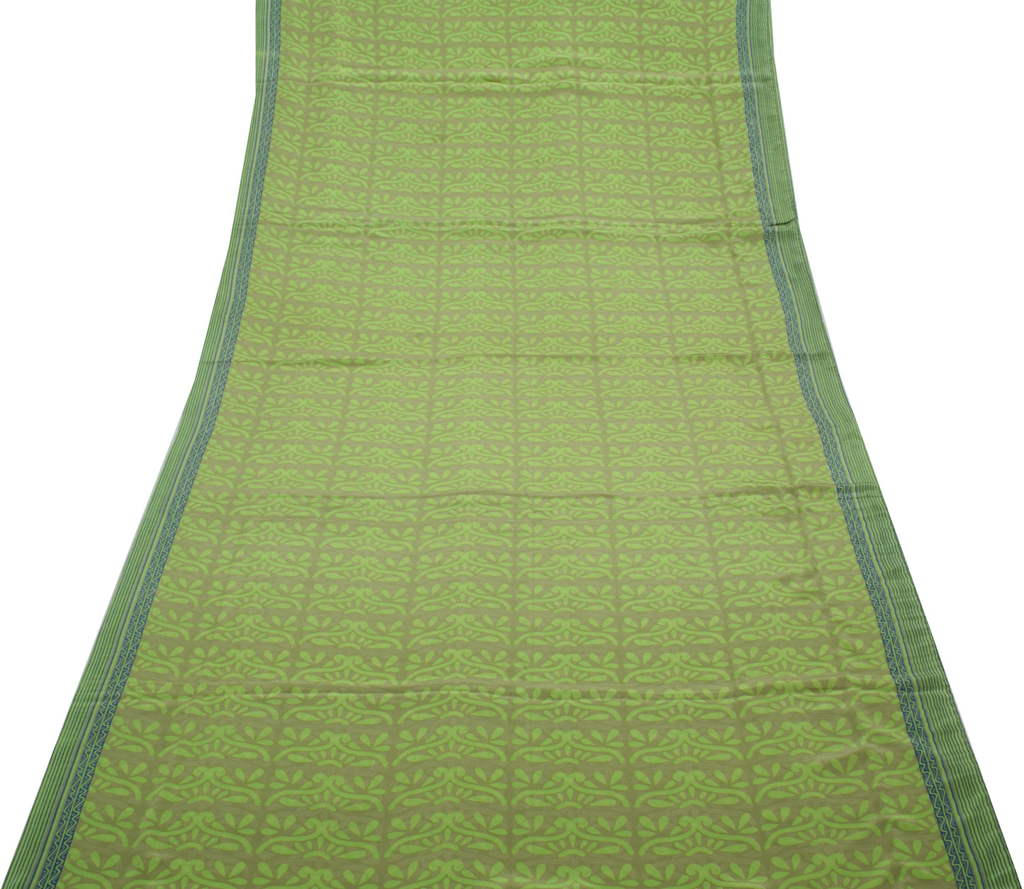 Sushila Vintage Green Indian Saree Blend Crepe Silk Printed Floral Soft Fabric