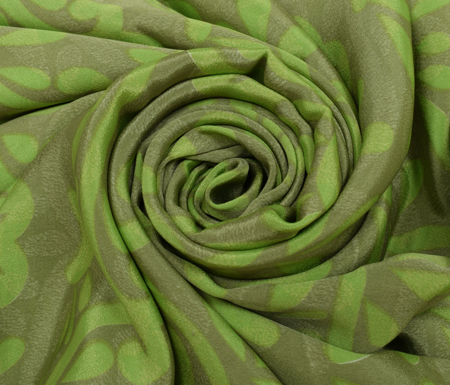 Sushila Vintage Green Indian Saree Blend Crepe Silk Printed Floral Soft Fabric