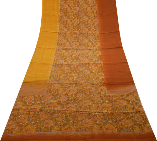 Sushila Vintage Indian Saree 100% Pure Crepe Silk Printed Floral Soft Fabric