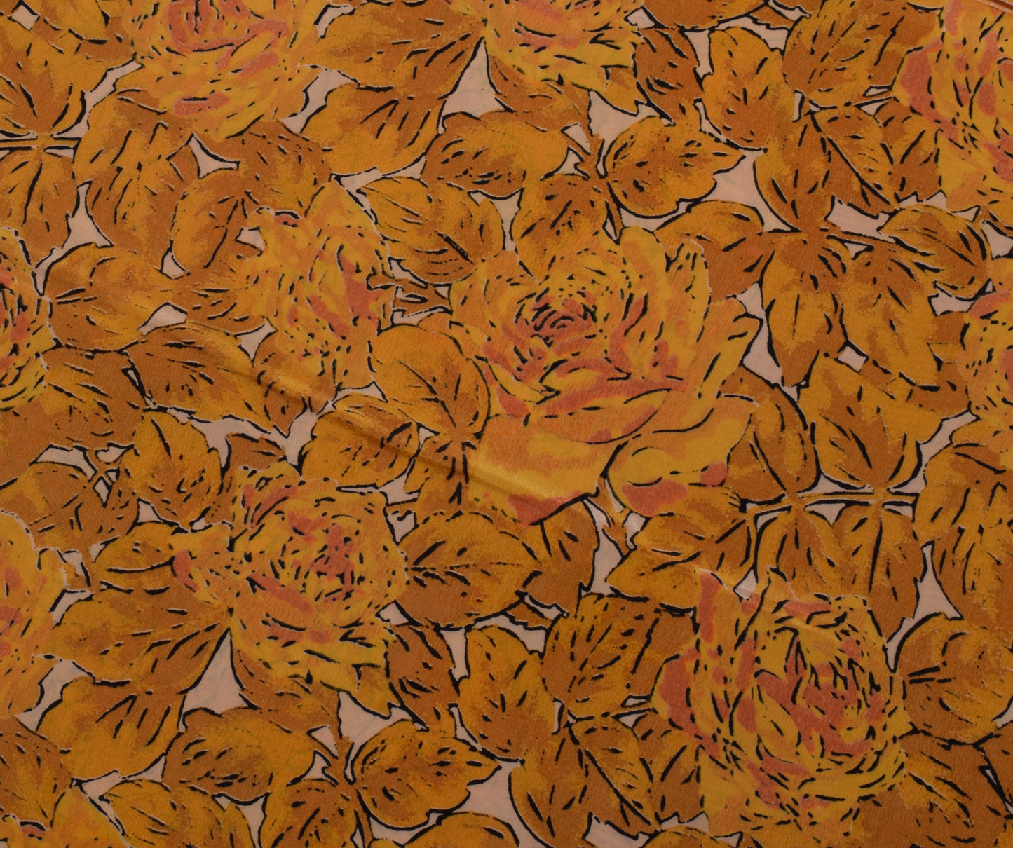 Sushila Vintage Indian Saree 100% Pure Crepe Silk Printed Floral Soft Fabric