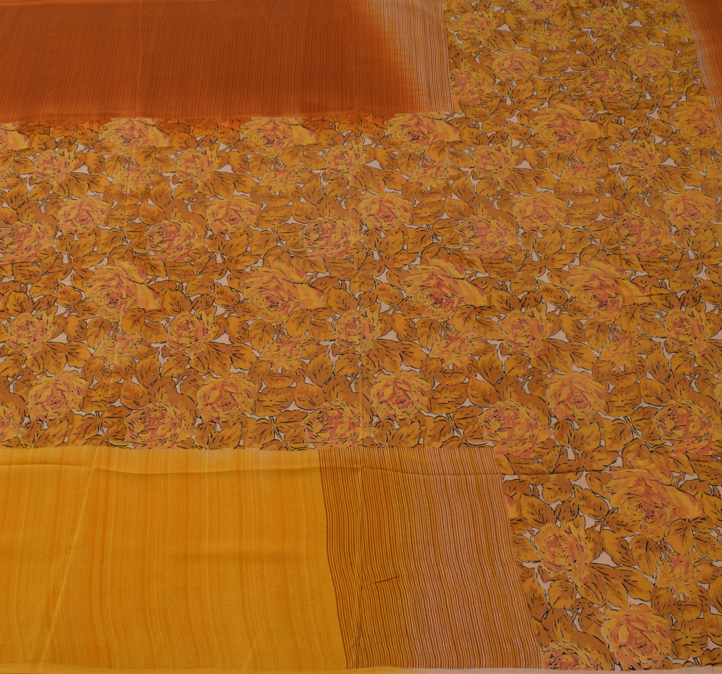 Sushila Vintage Indian Saree 100% Pure Crepe Silk Printed Floral Soft Fabric