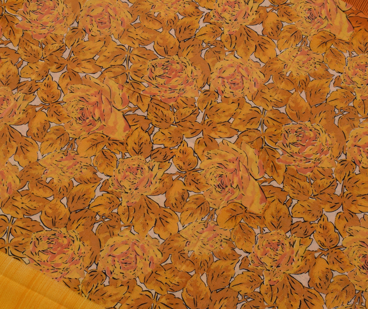 Sushila Vintage Indian Saree 100% Pure Crepe Silk Printed Floral Soft Fabric