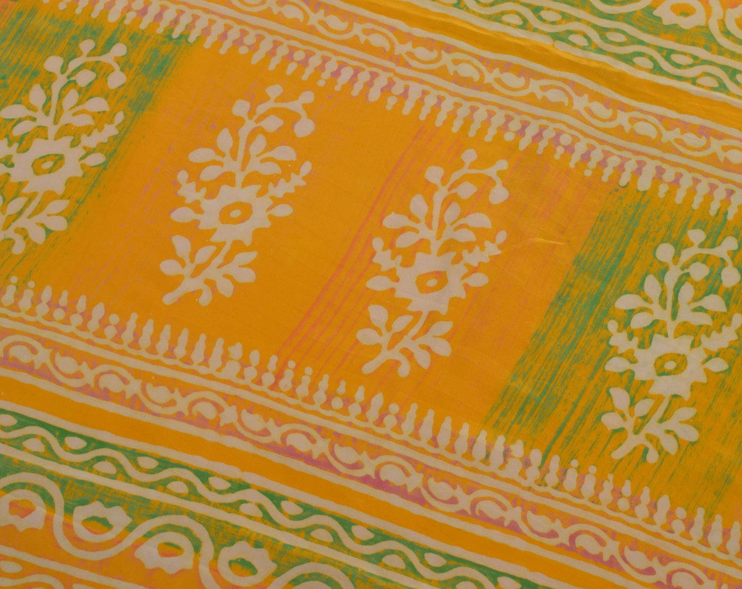 Sushila Vintage Yellow Saree 100% Pure Crepe Silk Printed Floral Soft Fabric