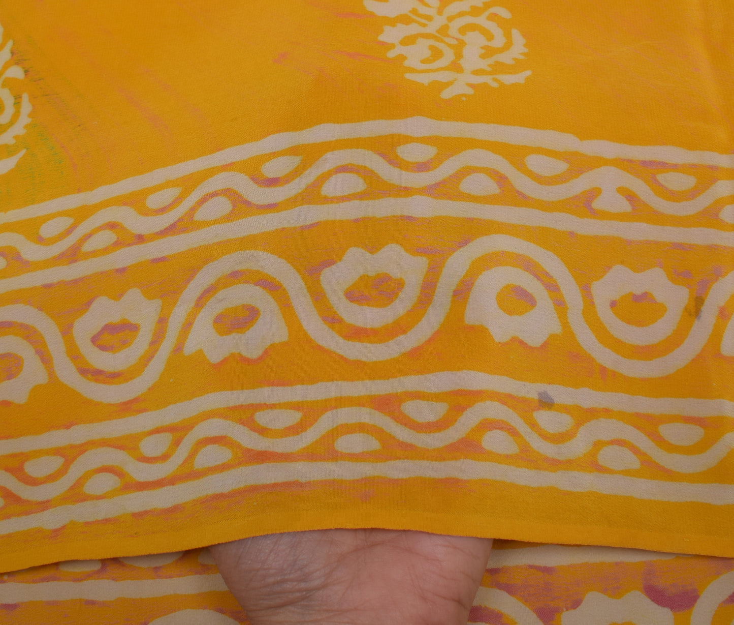Sushila Vintage Yellow Saree 100% Pure Crepe Silk Printed Floral Soft Fabric