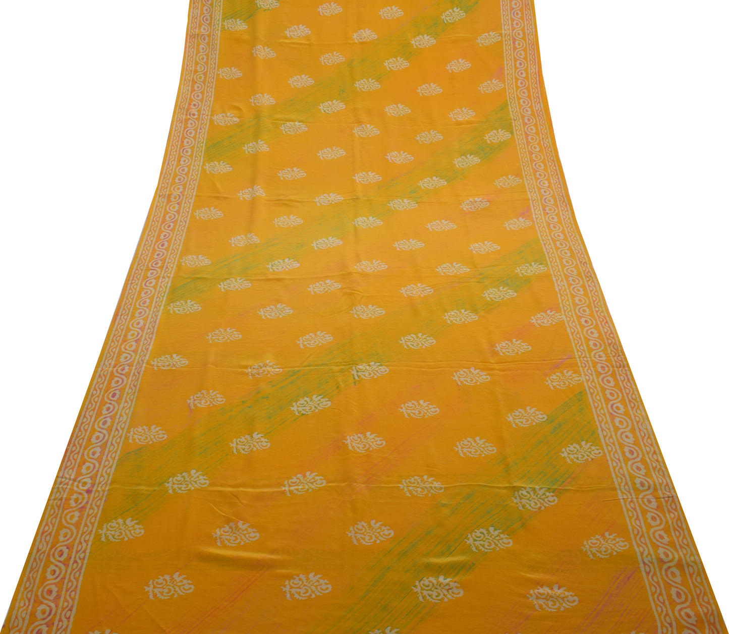 Sushila Vintage Yellow Saree 100% Pure Crepe Silk Printed Floral Soft Fabric