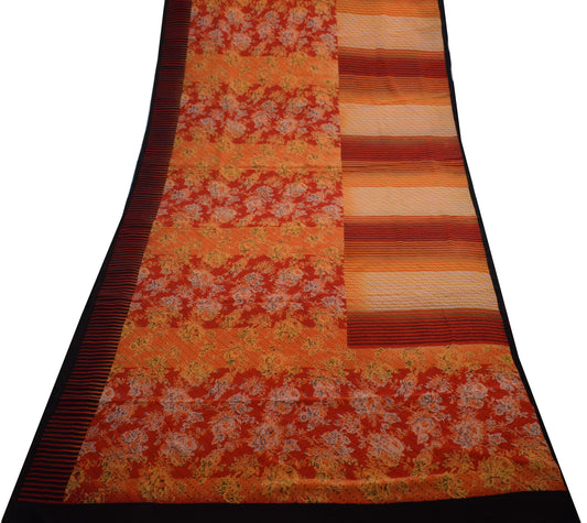 Sushila Vintage MultiColor Saree 100% Pure Crepe Silk Printed Floral Soft Fabric