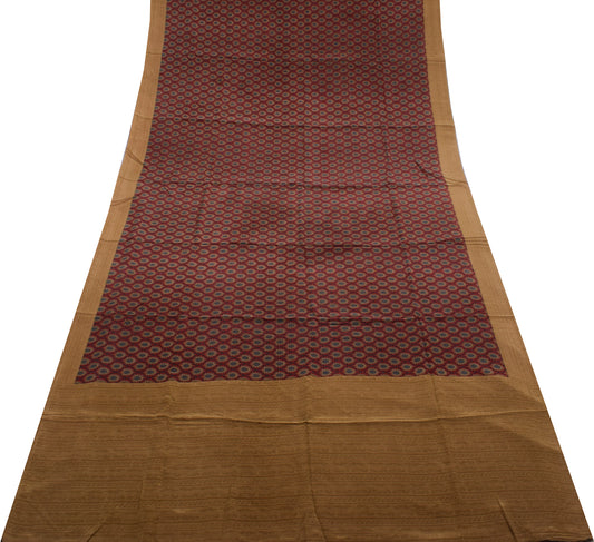 Sushila Vintage Maroon Saree 100% Pure Crepe Silk Printed Floral Soft Fabric