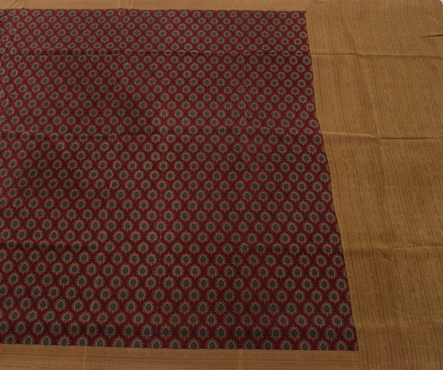 Sushila Vintage Maroon Saree 100% Pure Crepe Silk Printed Floral Soft Fabric