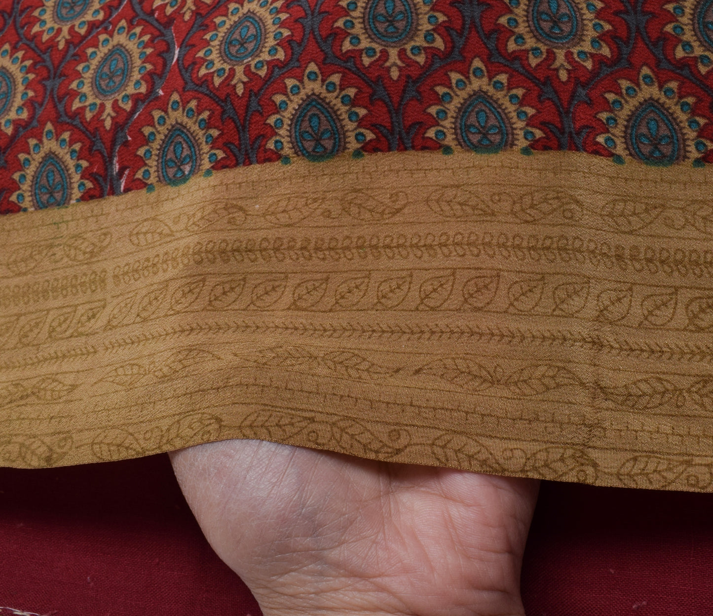 Sushila Vintage Maroon Saree 100% Pure Crepe Silk Printed Floral Soft Fabric