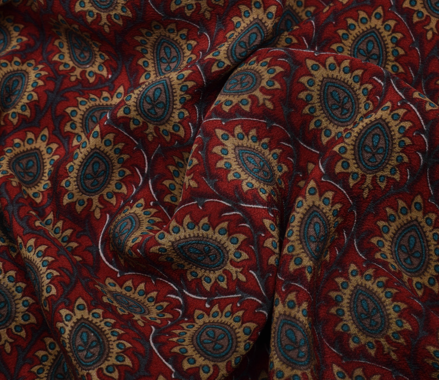 Sushila Vintage Maroon Saree 100% Pure Crepe Silk Printed Floral Soft Fabric