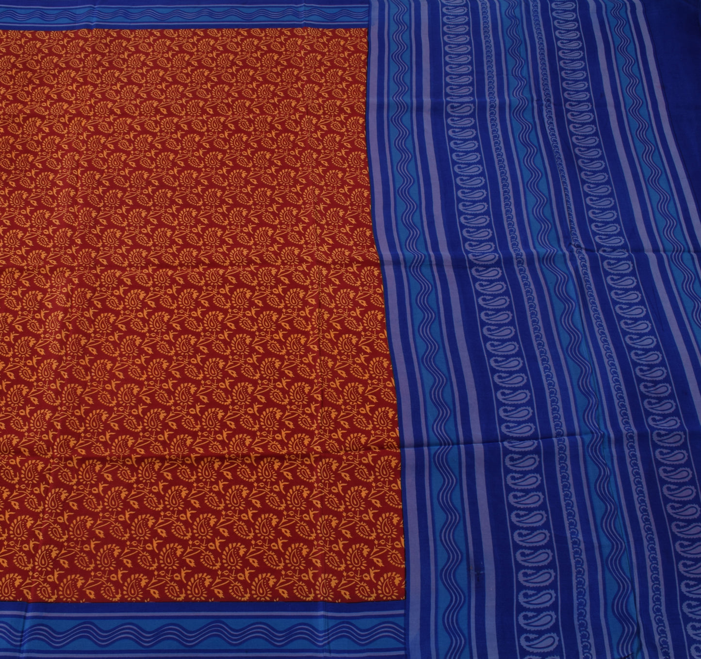 Sushila Vintage Maroon Saree 100% Pure Crepe Silk Printed Paisley Soft Fabric