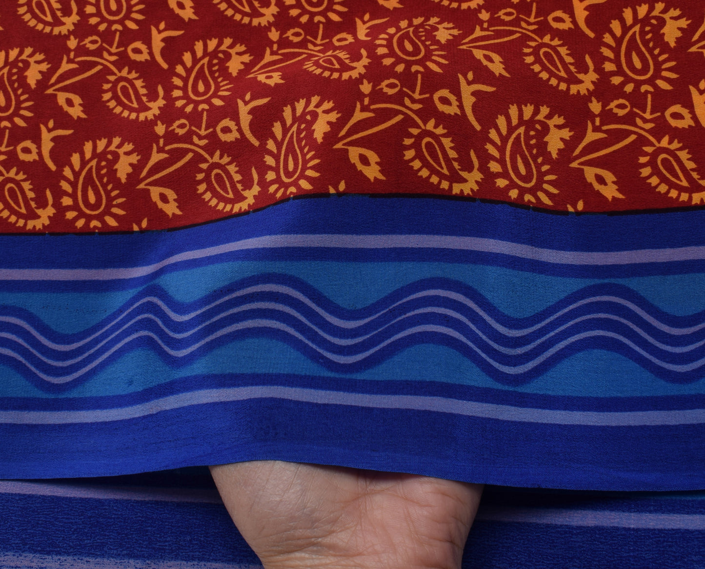 Sushila Vintage Maroon Saree 100% Pure Crepe Silk Printed Paisley Soft Fabric