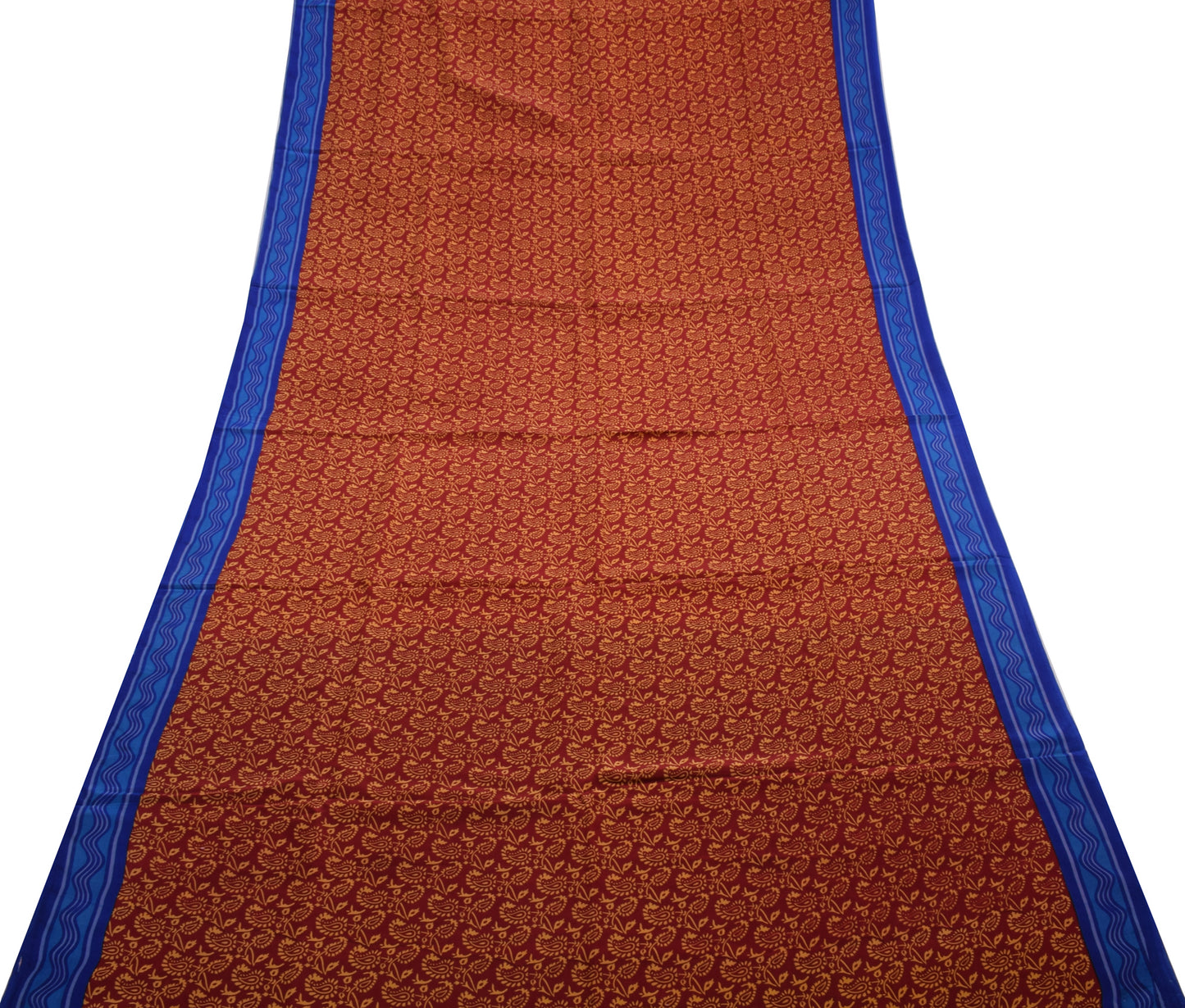 Sushila Vintage Maroon Saree 100% Pure Crepe Silk Printed Paisley Soft Fabric