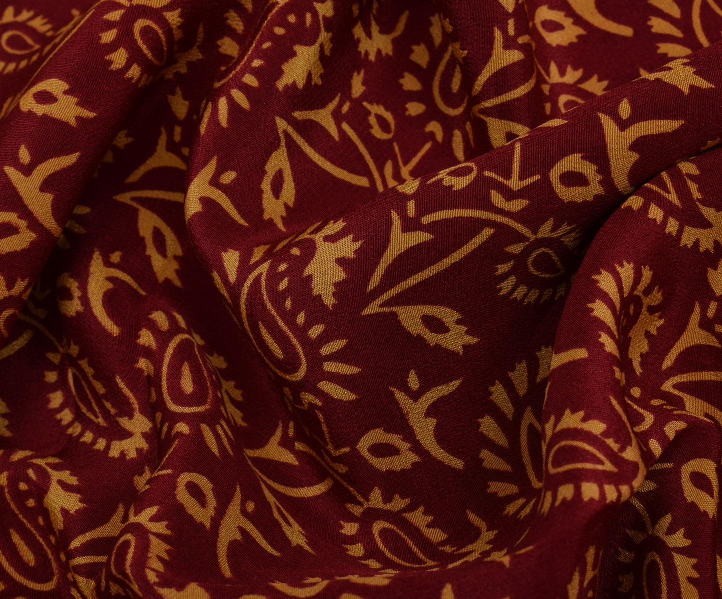 Sushila Vintage Maroon Saree 100% Pure Crepe Silk Printed Paisley Soft Fabric