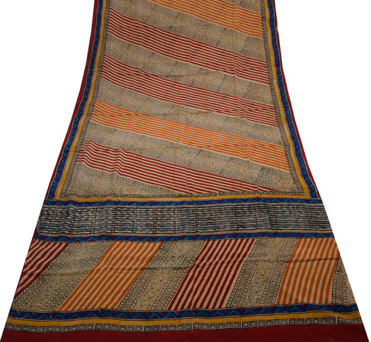 Sushila Vintage Indian Sari 100% Pure Georgette Silk Printed 5 Yd Craft Fabric