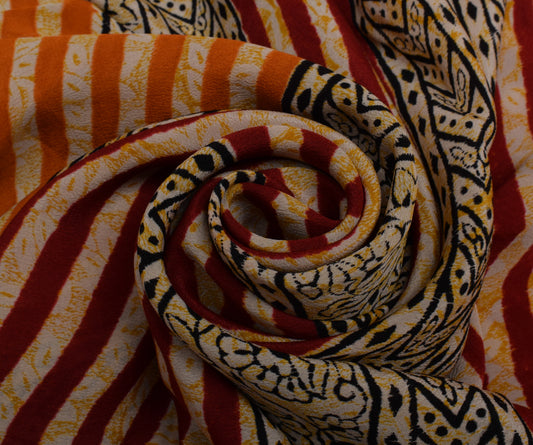 Sushila Vintage Indian Sari 100% Pure Georgette Silk Printed 5 Yd Craft Fabric