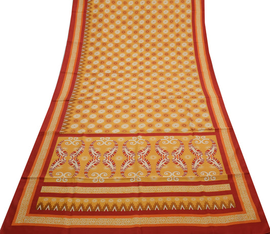 Sushila Vintage Mustard Saree 100% Pure Crepe Silk Printed 5 Yard Soft Fabric